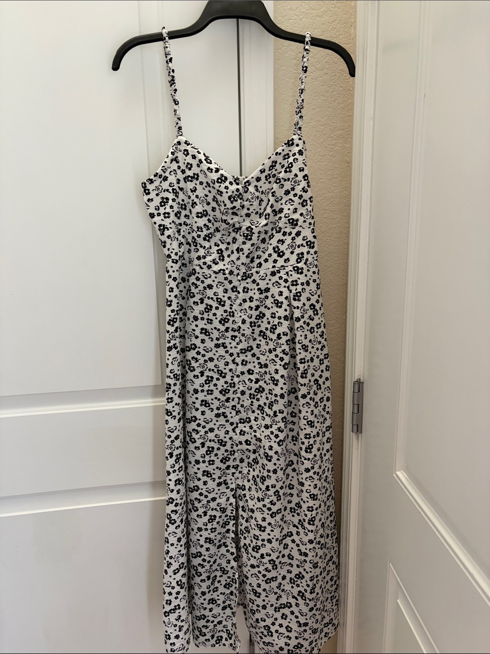 Spaghetti Strap White and Black Floral linen Slip Dress